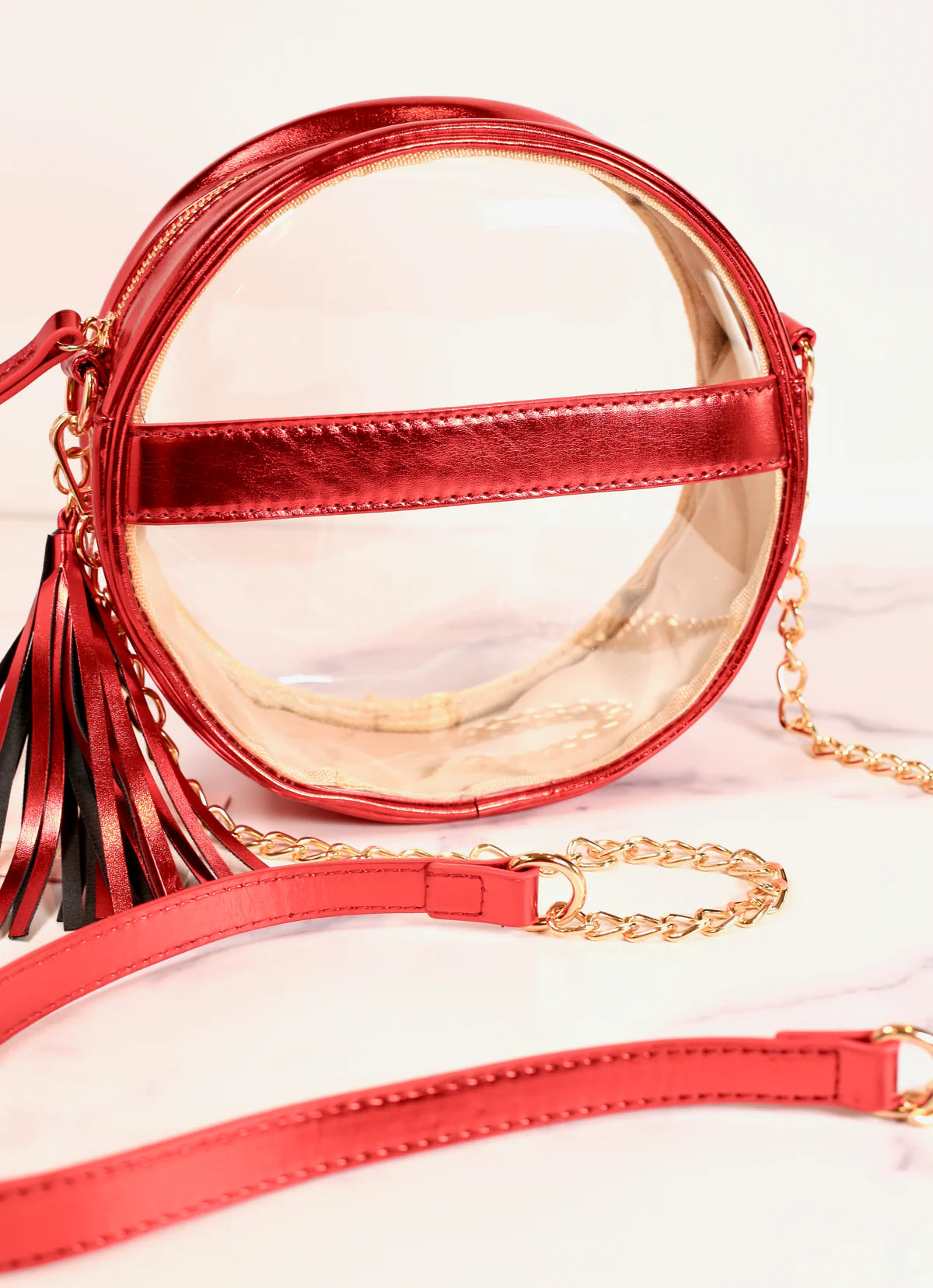 Madison Clear Crossbody (Metallic Red)