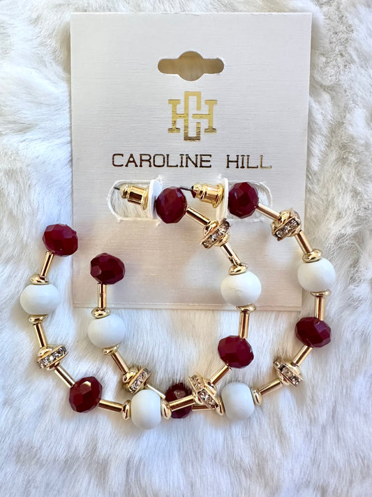 Gerald Beaded Hoop Earring (Burgundy/White)