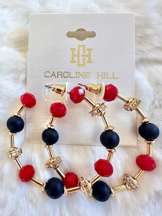 Gerald Beaded Hoop Earrings (Navy/Red)