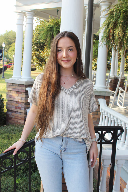 Taupe V-Neck Top