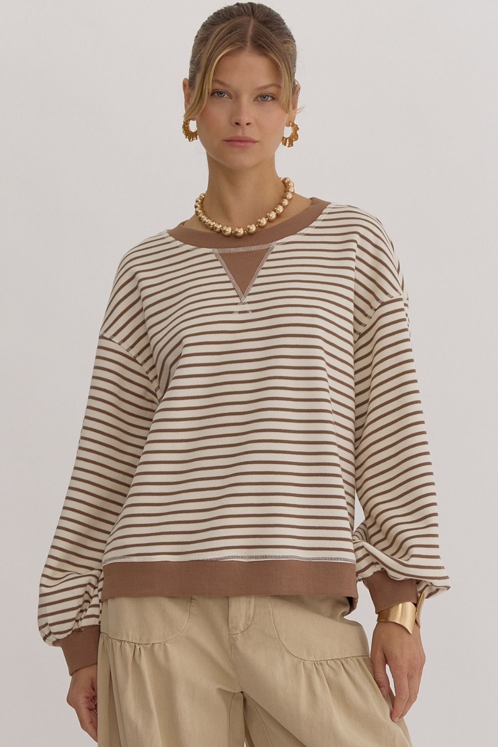 Stripe Print Long Sleeve Sweater