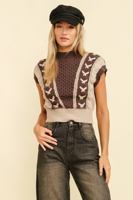 Cable Knit Crop Sweater Vest