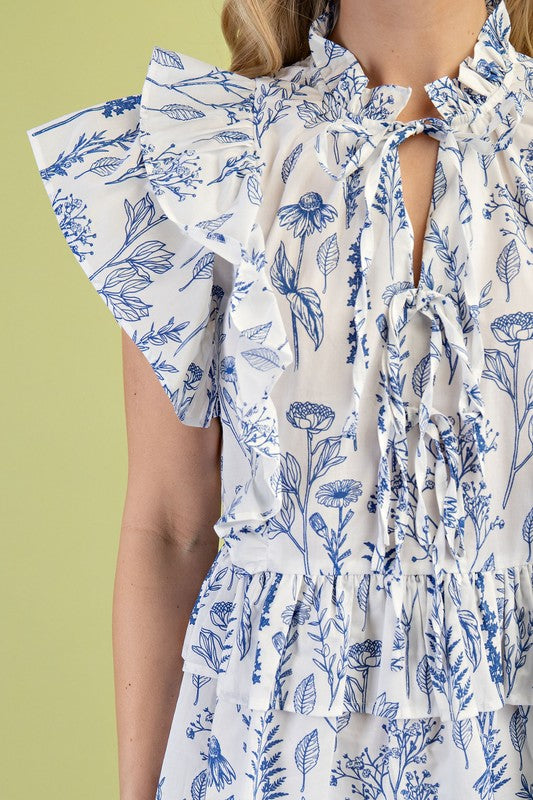 Liliana Ruffled Blouse in Blue