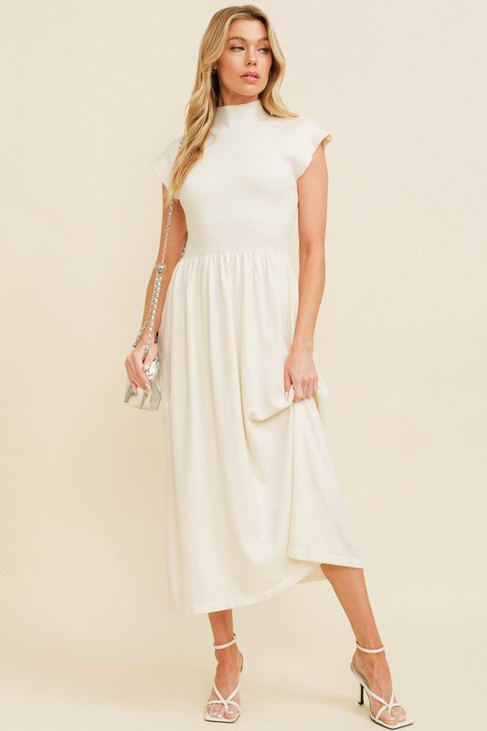 Cream Mock Neck Maxi Dress