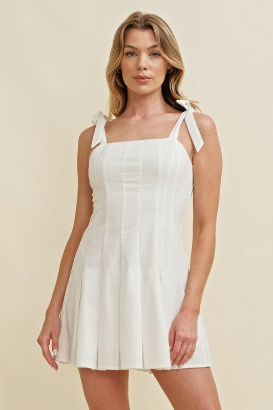 White Pleated Mini Dress