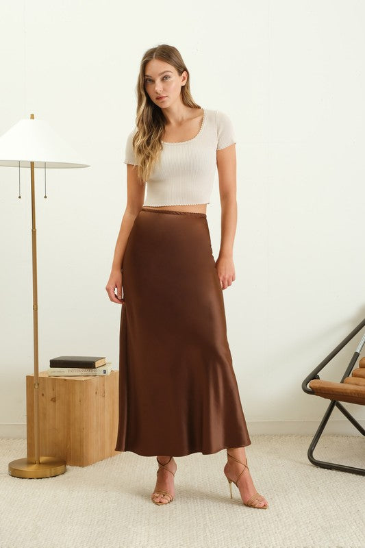 Brown Silk Midi Skirt