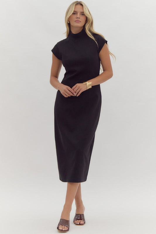 Black Solid Midi Dress