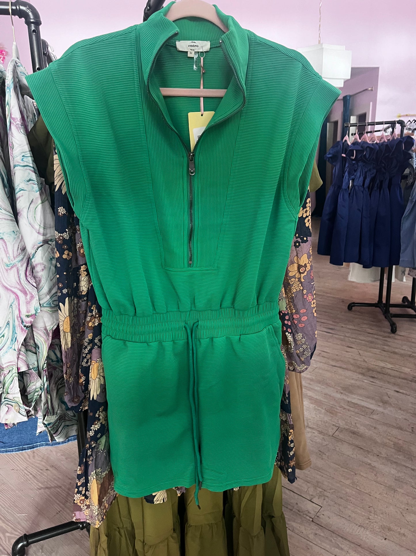 Green Short Zip Up Romper