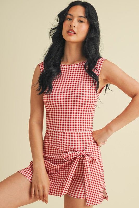 Rachel Red Gingham Tie Front Dress