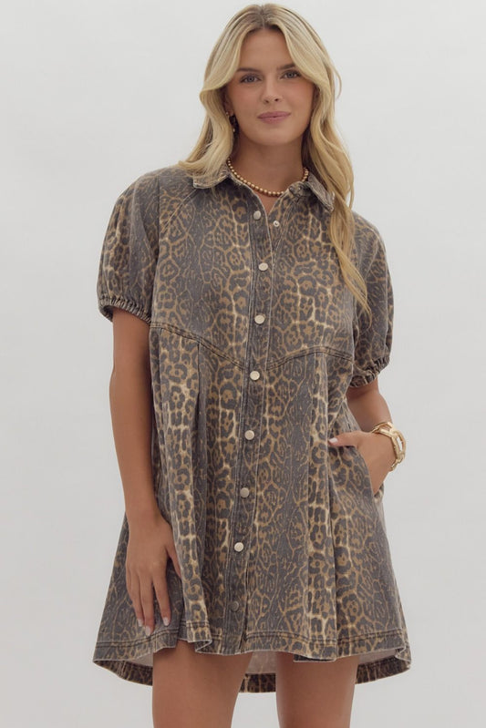 Cheetah Print Button Up Mini Dress