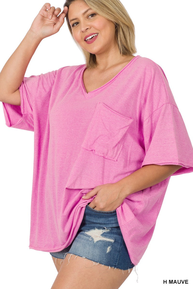 Plus Pink-Front Pocket Raw Edge Top