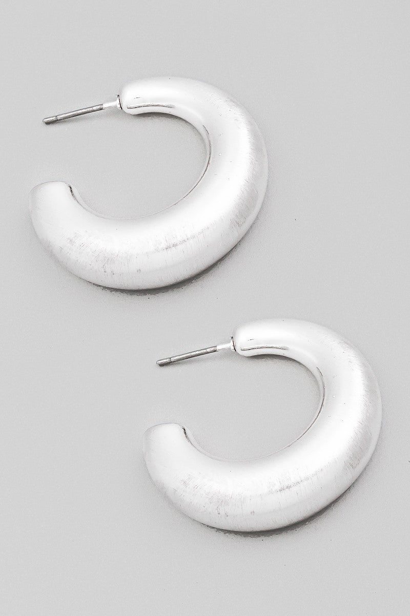 Silver Brushed Metallic Hoop Earrings