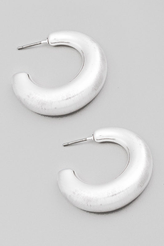 Silver Brushed Metallic Hoop Earrings