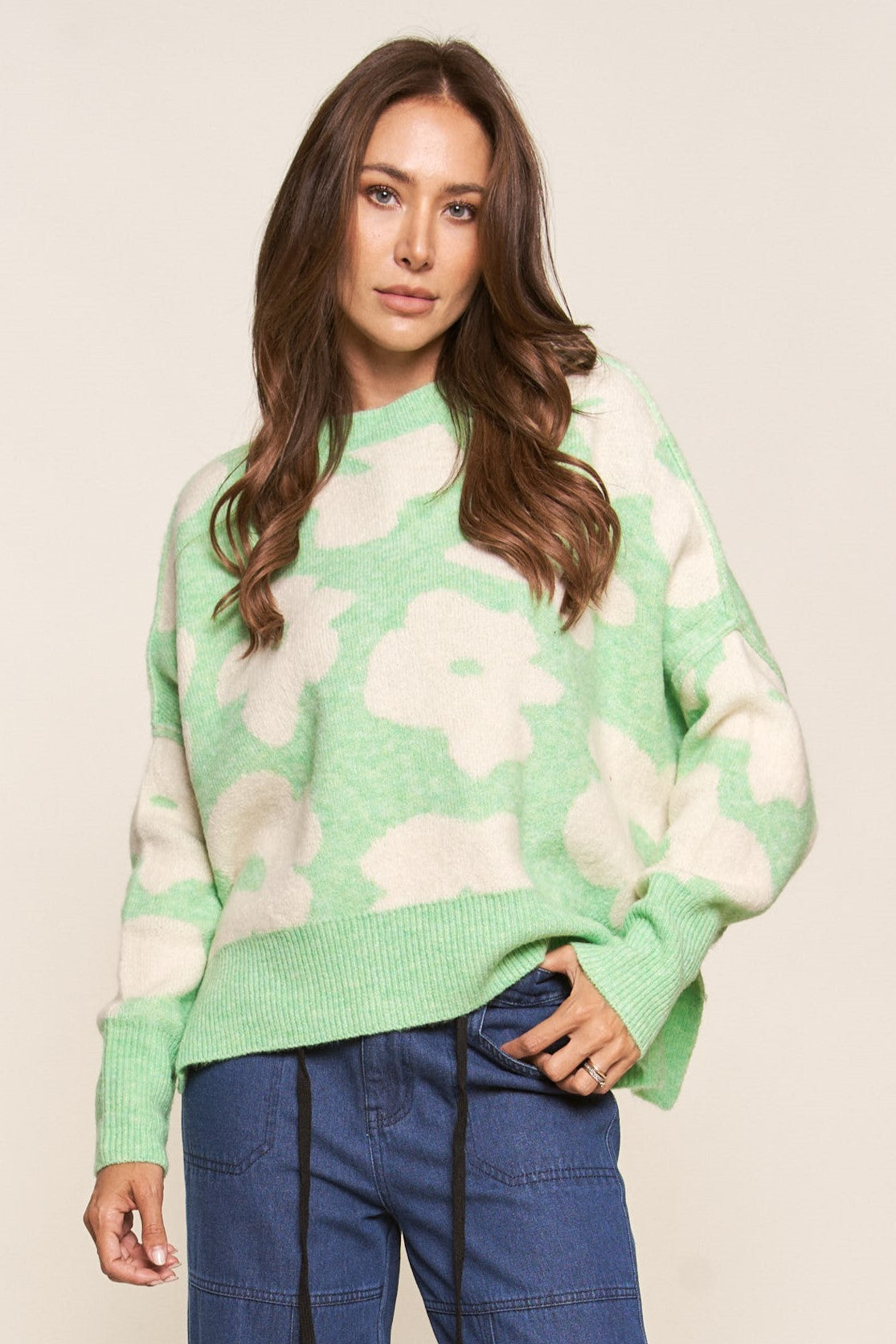 Mint Floral Knit Sweater