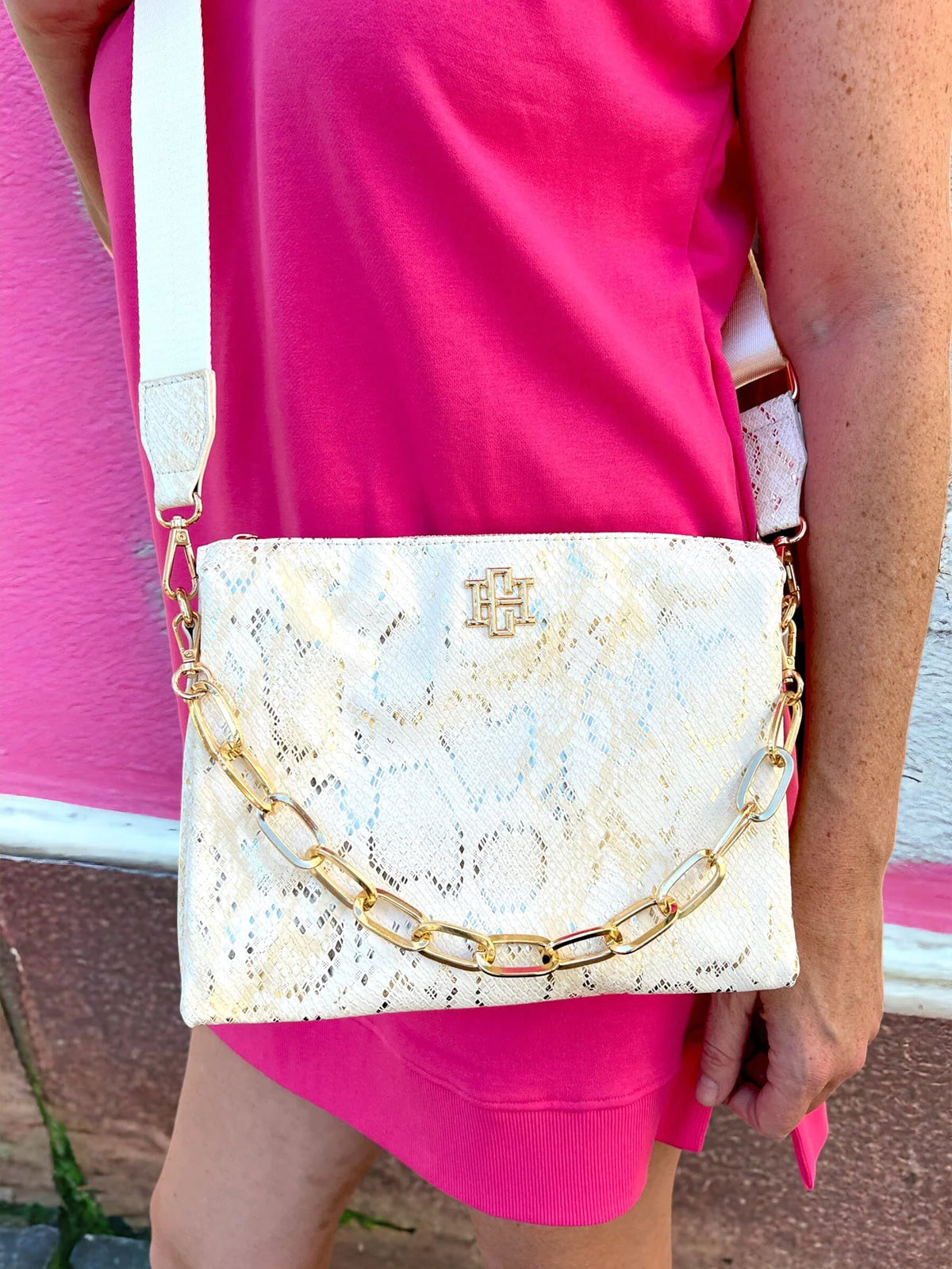 Caroline Hill Metallic Cream Ariana Crossbody