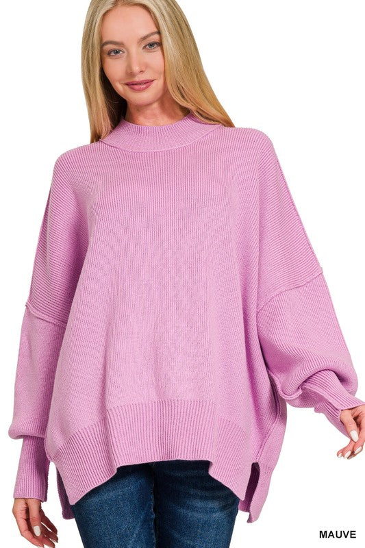 Mauve Oversized Sweater with Side Slits