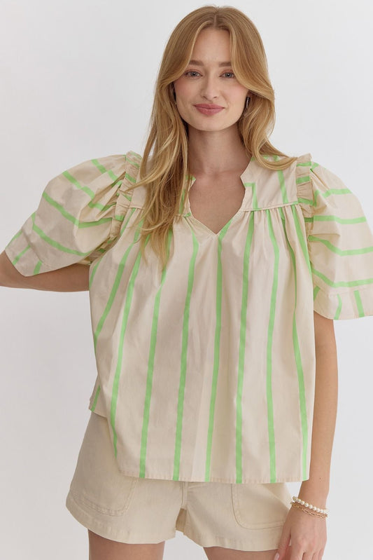 Lime Stripe Puff Sleeve Top