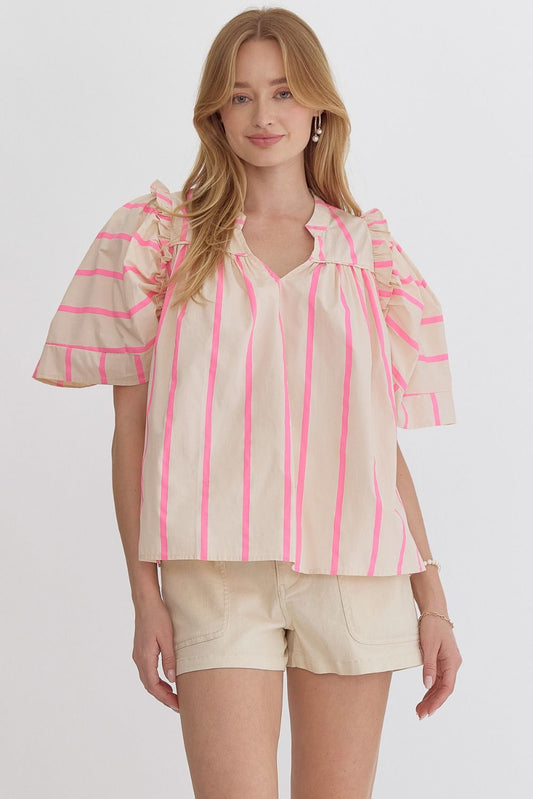 Pink Stripe Puff Sleeve Top