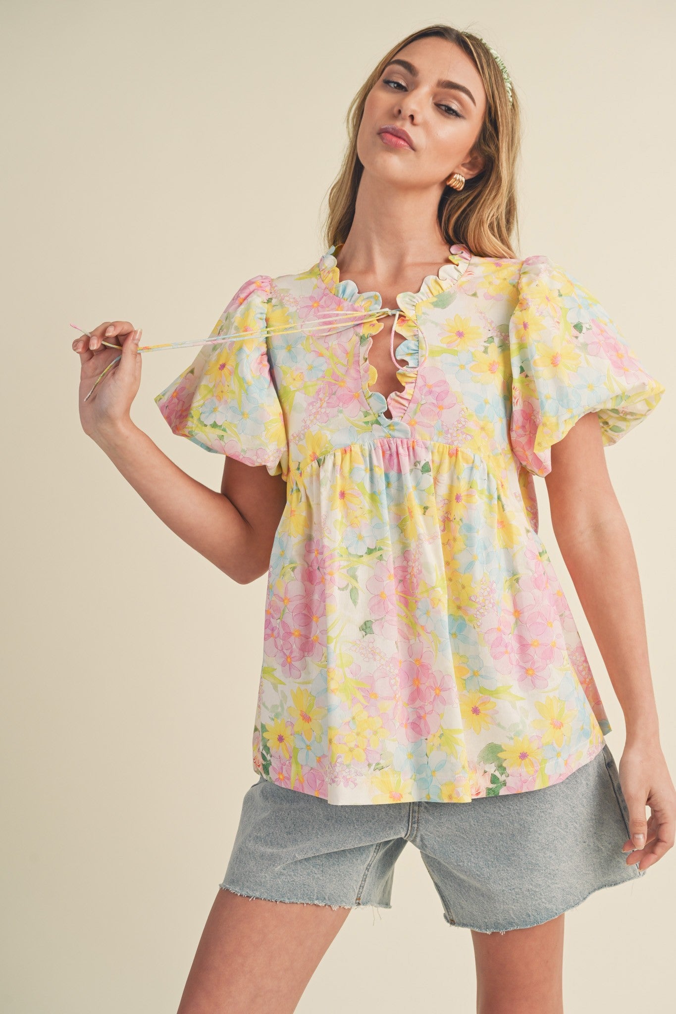 Scallop Trim Floral Babydoll Top