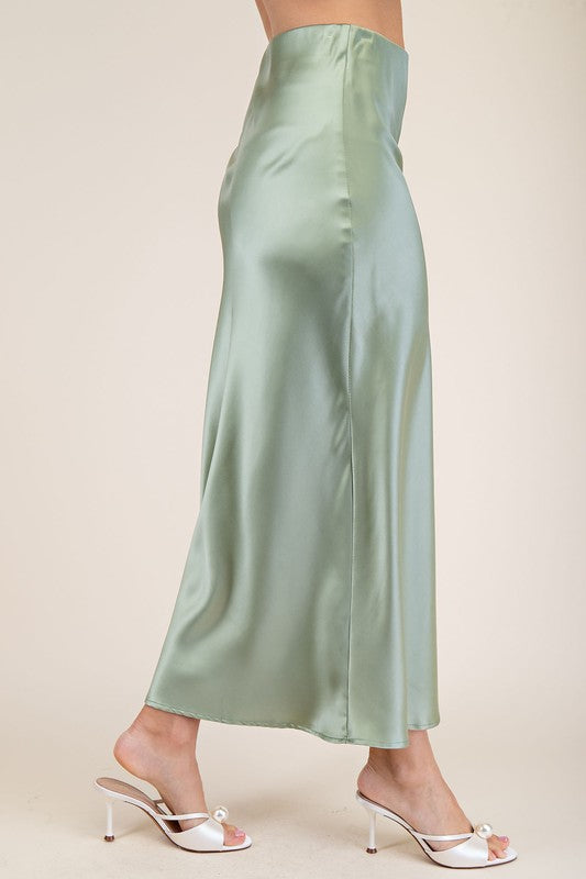 Sage Satin Midi Skirt