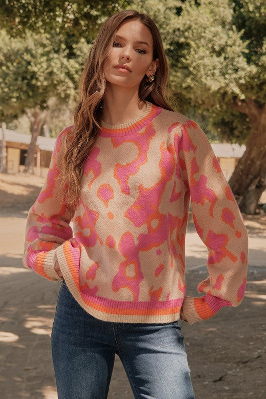 Print Knit Pullover Sweater Top