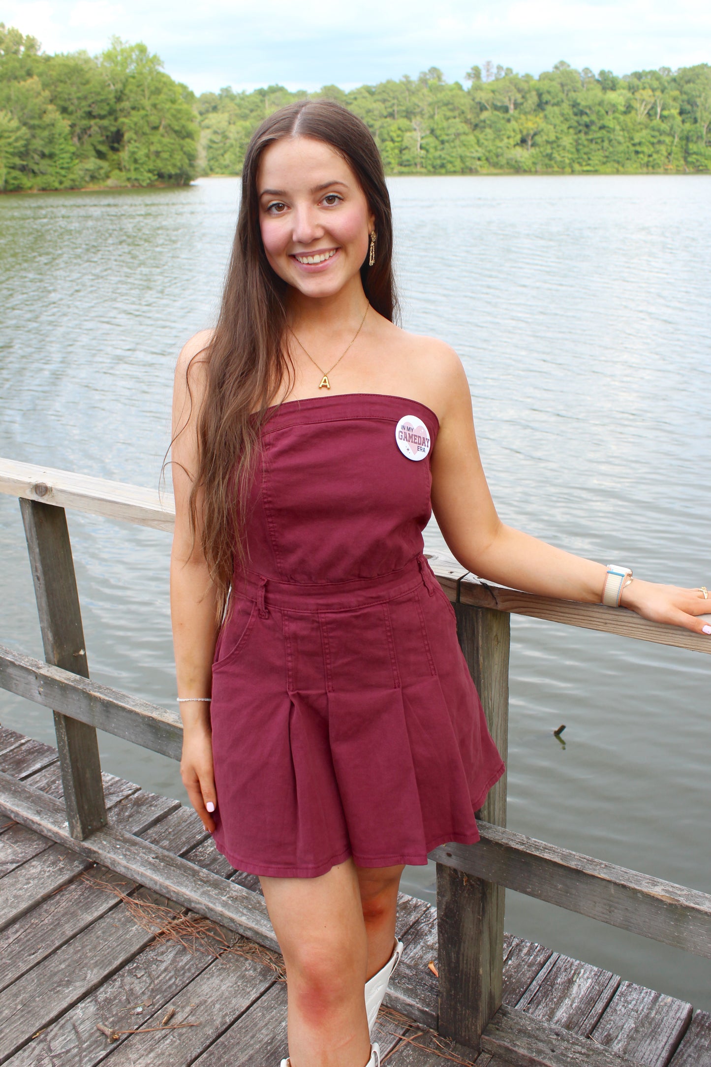 Maroon Strapless Denim Mini Dress