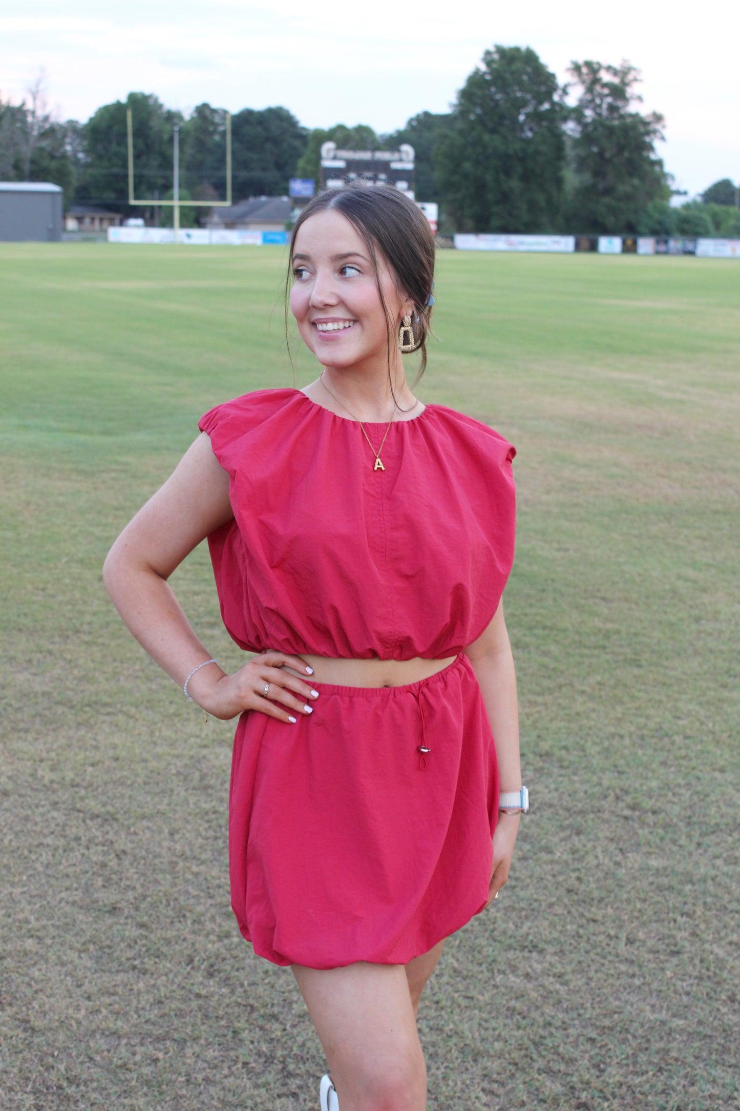 Sleeveless Crop Top and Bubble Skirt Set-Crimson