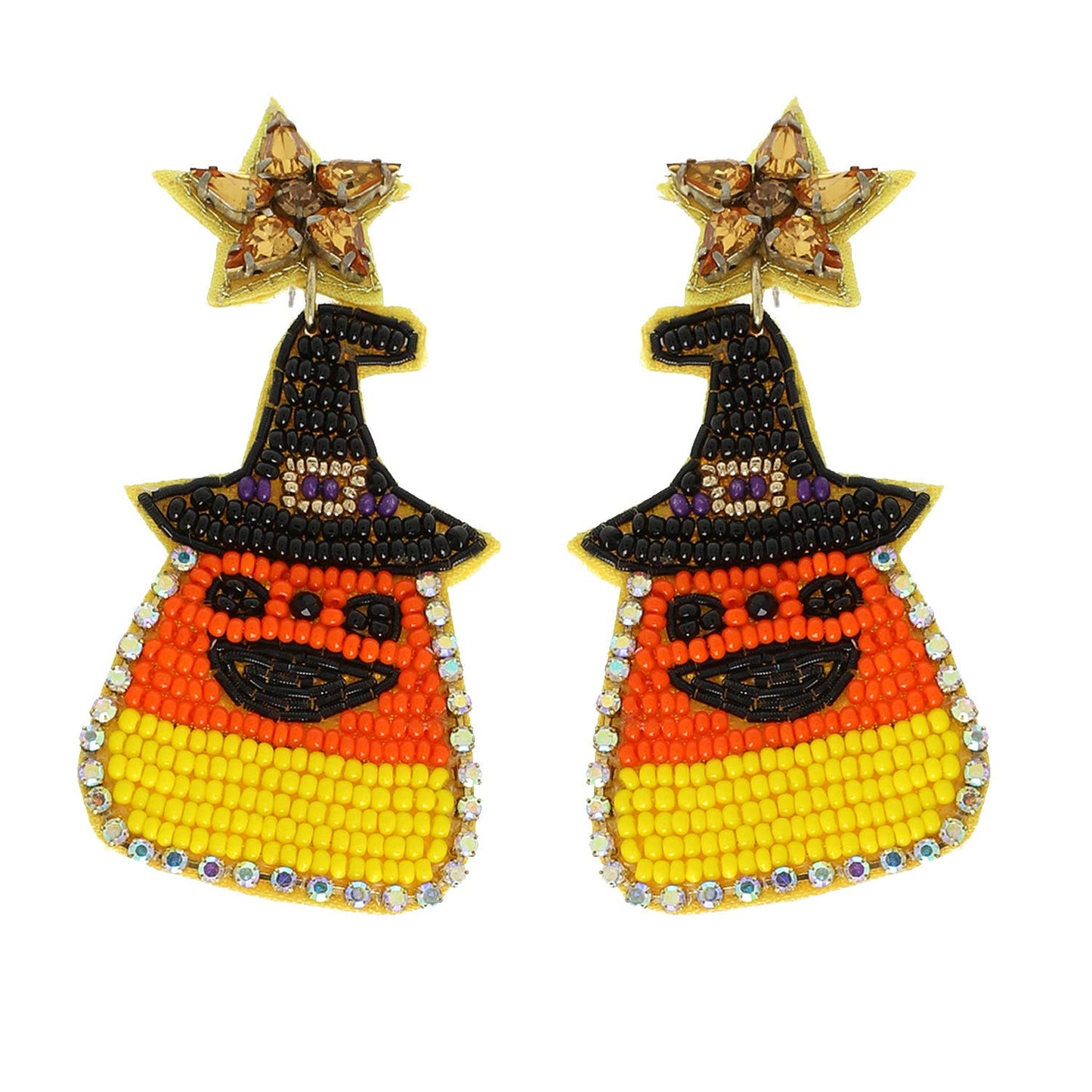 Halloween Candy Corn Seed Bead Drop Earrings
