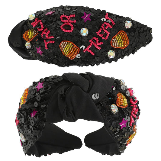 Halloween Trick or Treat Top Knotted Headband : Black