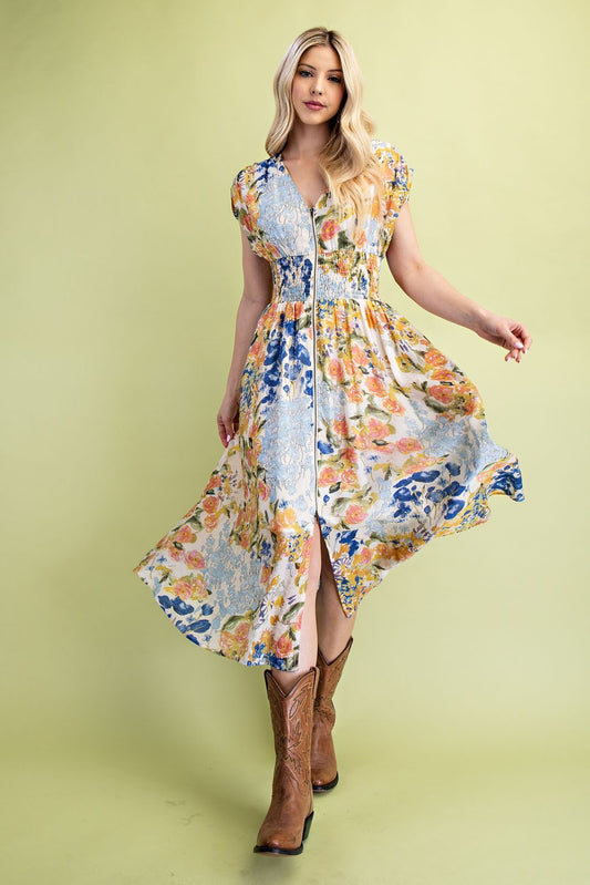 Addison Midi Dress in Blue Mix