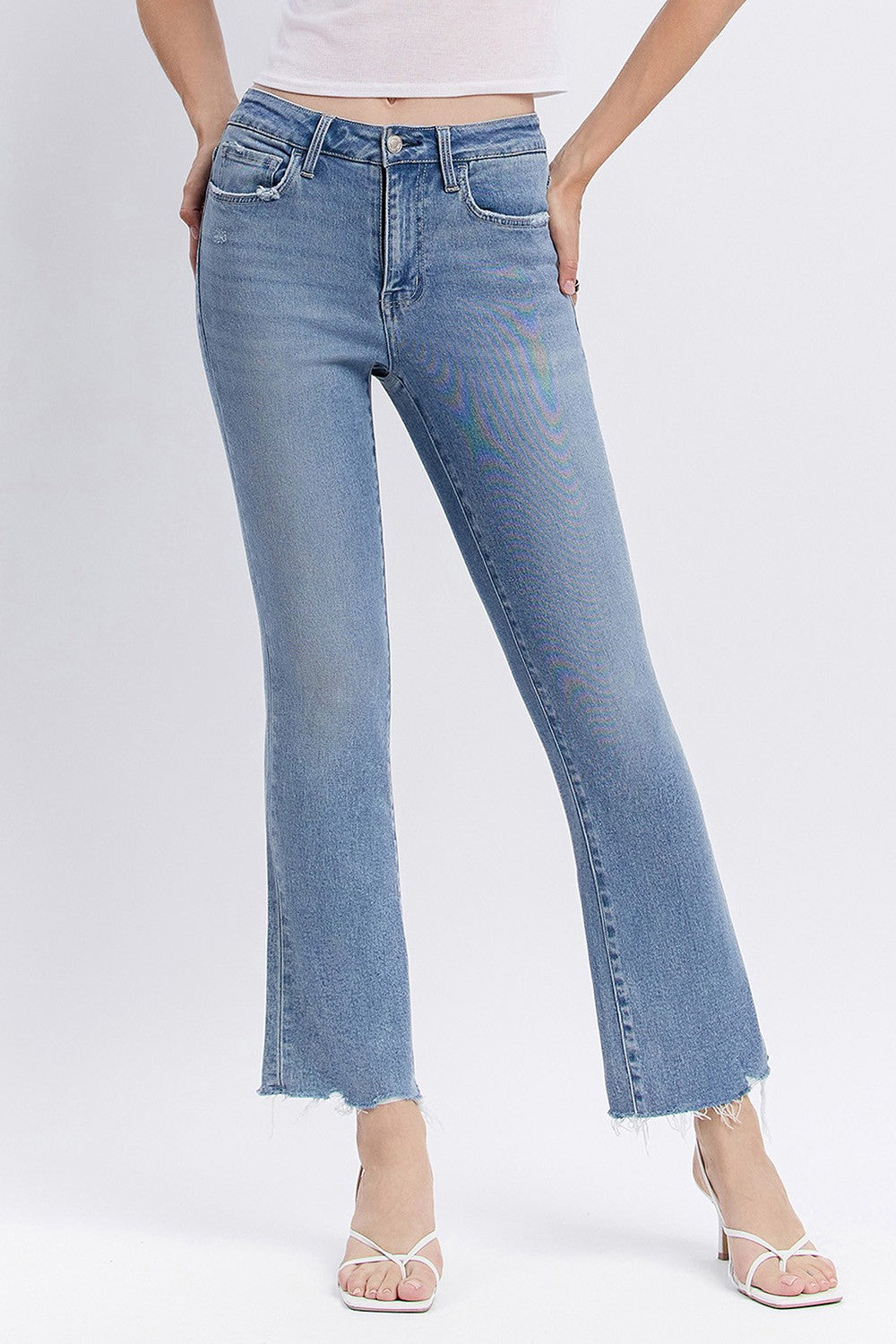 Ambient High Rise Raw Hem Kick Flare Jeans