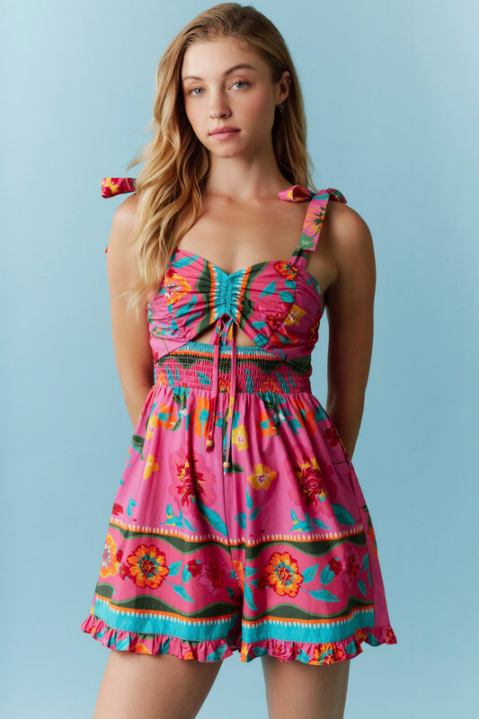 June Romper in Pink Floral