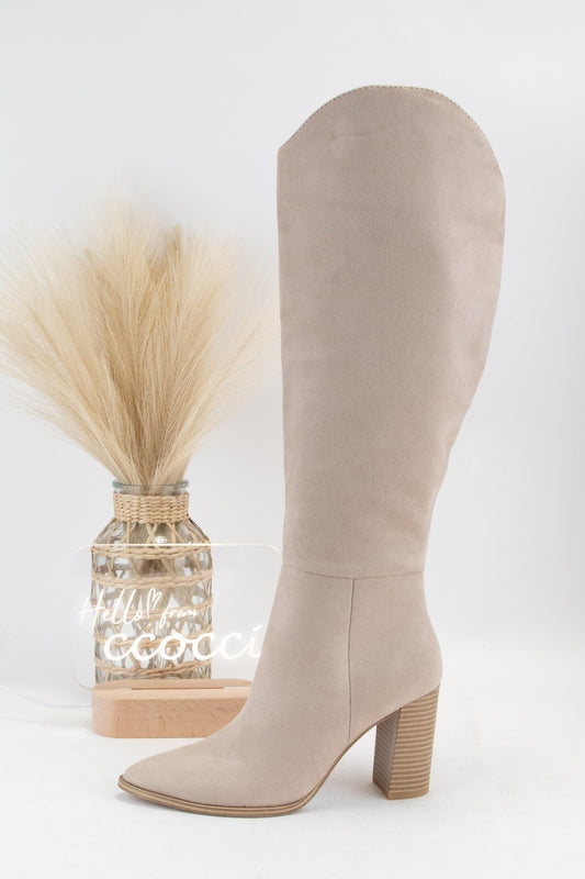 Taupe Knee High Faux Suede Boots